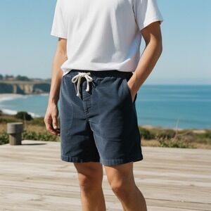 J Crew Wallace & Barnes Navy Corduroy Elastic Waist Drawstring Shorts Mens XS 6"